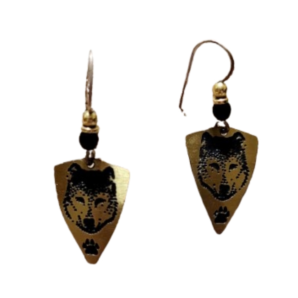 Wolf Head Arrowhead Dangle Earrings